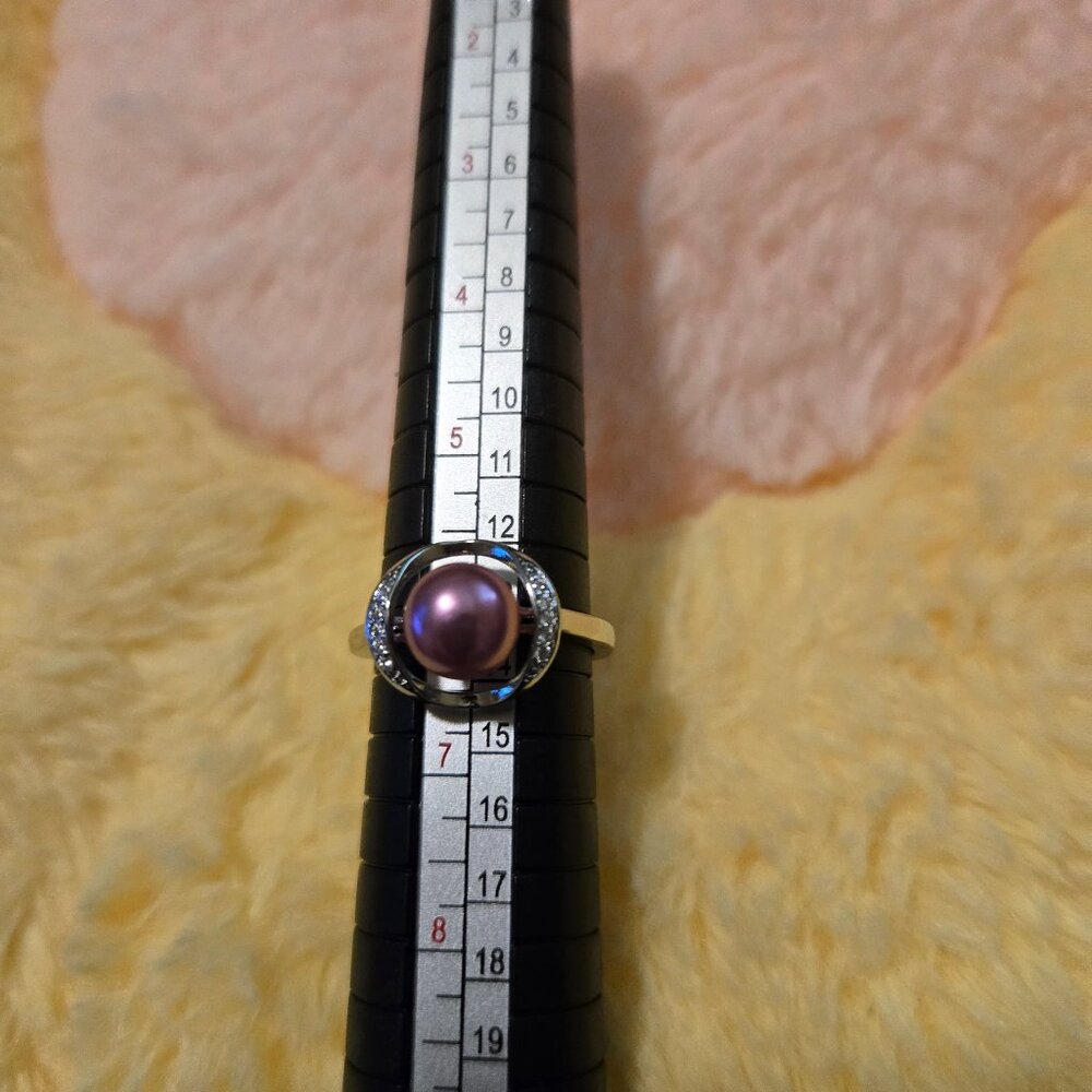 New Elegant Freshwater Pearl Ring - 8-9mm Purple, S925 Silver Adjustable Opening